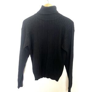Lulu Bravo 100% Cashmere Cable Knit Turtleneck Sweater Women’s Sz Large Black